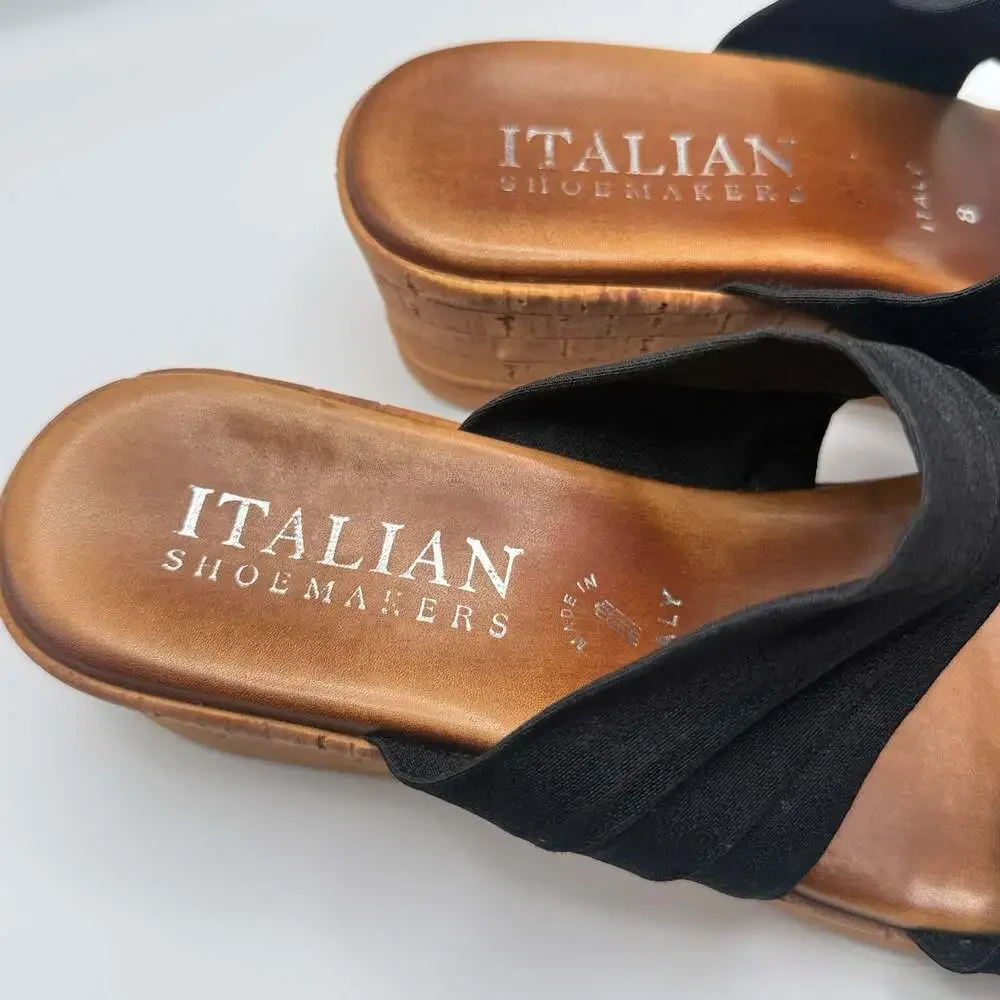 Italian Shoemakers Black Suede Slip-On Block Heeled Sandal